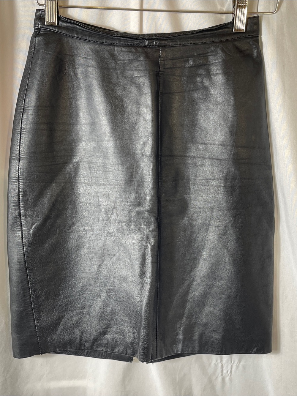 Vintage Gllenwood Black Leather Pencil Skirt Front Zip Size 7/8/226